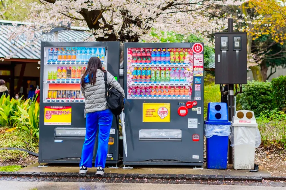 Vending machines offering drinks and snacks